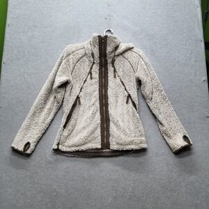 Kuhl Flight Women Jacket M Beige Deep Pile Zipper Long Sleeve Logo